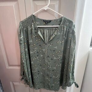 41 Hawthorn Green Blouse with Puff Sleeves and Mandarin Collar